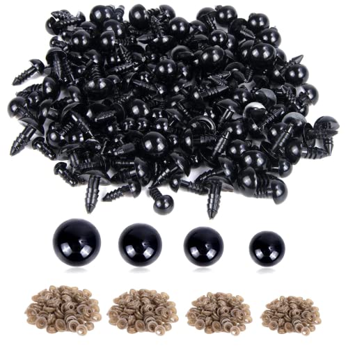 UPINS 500 Pieces 6-12MM Black Plastic Safety Eyes with Washers for